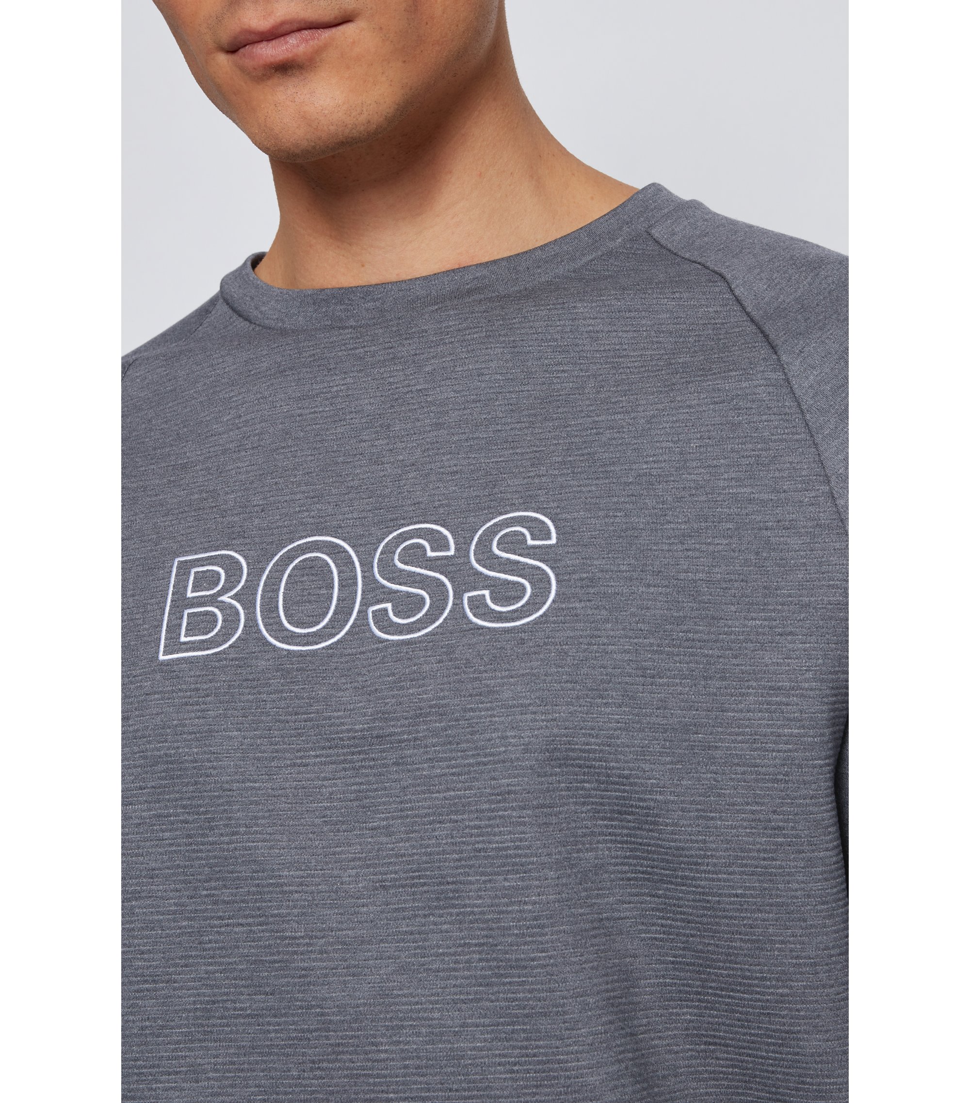 Grey Large Hugo Boss Loungewear Logo Sweatshirt Heavyweight Jersey Sleeve Stripes 